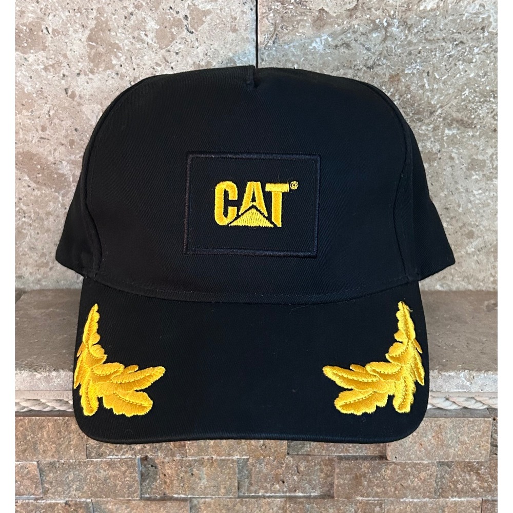 VTG Caterpillar CAT Black Snapback Hat Yellow Scrambled Eggs Logo Baseball Cap‎